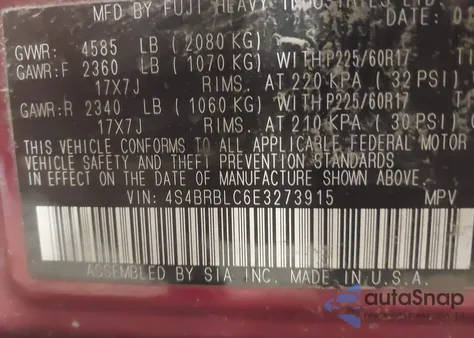 2014 Subaru Outback 2.5I Limited from USA, damaged, VIN 4S4BRBLC6E3273915